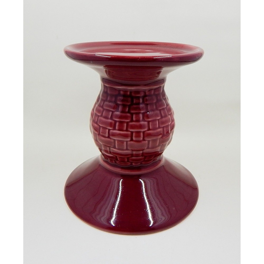 Longaberger Pottery Woven Traditions Basket Weave Paprika Pillar Candle Holder